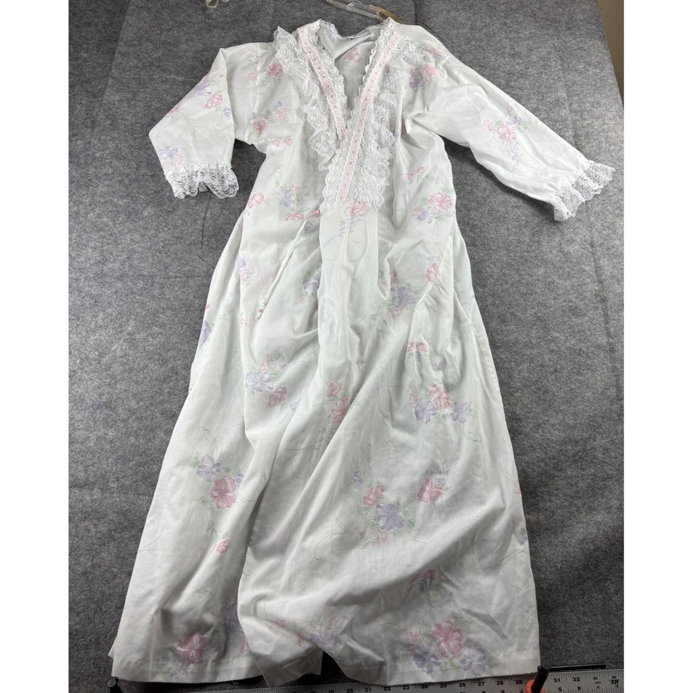 VTG Nicote Floral Adjustable Tie Lace Kimono Sleeves Robe Women L Girly Coquette